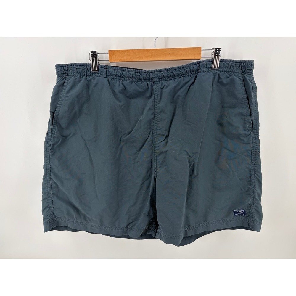 LL Bean Swim Trunks Blue/Green Mesh Lined Bathing Suit Board Short, Size XL